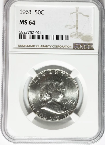 1963 50c Franklin Silver Half Dollar Fifty Cents NGC MS64