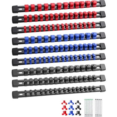 Efficient Socket Rail Organizer Set   9PC Heavy Duty Design with Removable Clips