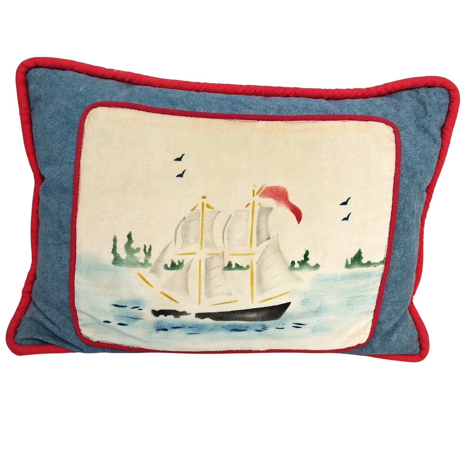 Antique Theorem Pillow Nautical Ship Decorative Throw Blue & Red RARE