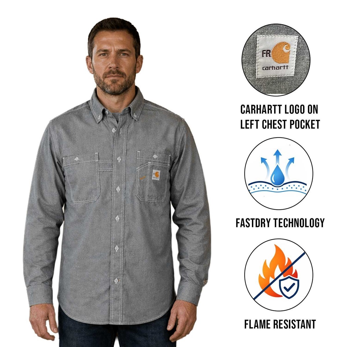 Carhartt FR Men's Grey Shirt Flame Resistant Long Sleeve