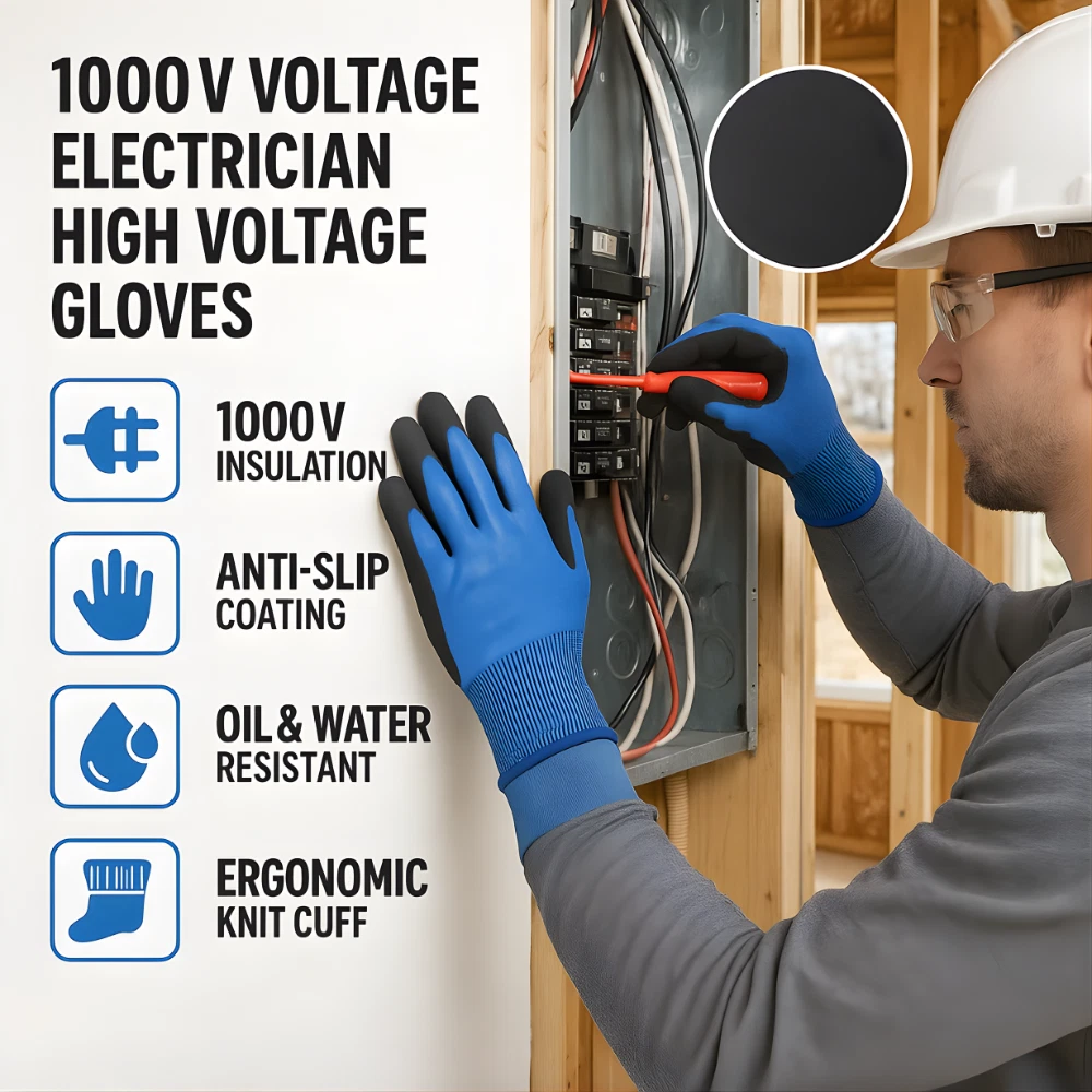 1000V Insulated Electrician Work Gloves High Voltage Electrical Safety Hand Pro