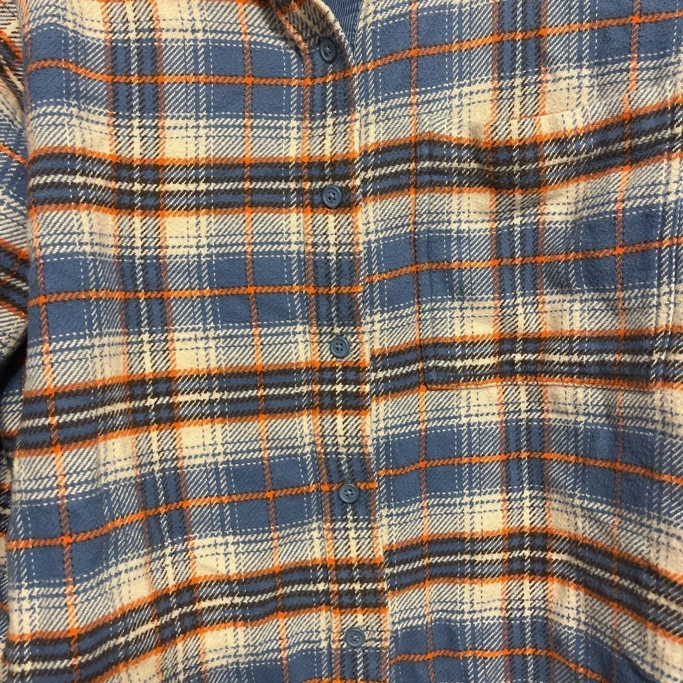 Рубашка мужская American Eagle Outfitters синяя оранжевая клетчатая фланелевая с рукавом на пуговицах - Изображение 2 из 4