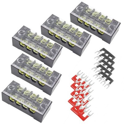 5 Sets 4 Position 600V 15A Dual Row Screw Terminal Strip Block, Terminal Bloc...