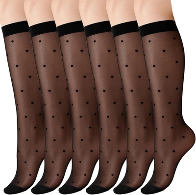 Kniestrümpfe Damen 15 Den Transparent Punktmuster Reißfest 3 Paar - Bild 1 von 4