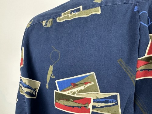 Vintage 90s Daniel Cremieux Shirt Men XL Oversized Fly Fishing Navy Button Down - Picture 10 of 17
