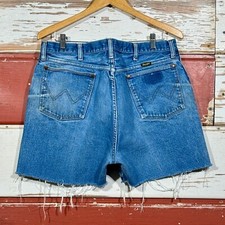 USA 80s Vintage Wrangler Denim Jean Shorts Distressed Blue Vintage