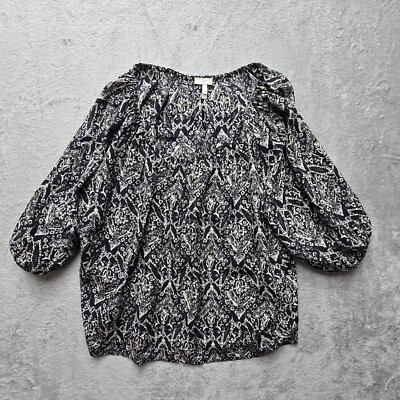 Joie Newbury Top M 100% Silk Black White Blouse Peasant Boho Flowy Festival
