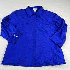 Betu Silk Blouse Blue 3/4 Sleeve Lightweight Formal Shirt 12 FLAW
