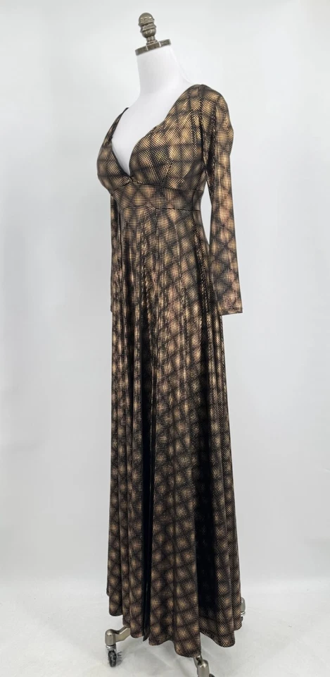 Maxi Vestido Victoria's Secret Negro Dorado Doble Frontal Aberturas Manga Larga Talla 34C Foto 4 de 4