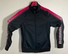Sport-Tek Ladies L Black Full-Zip Jacket With Pink & White Mesh Stripe Accents