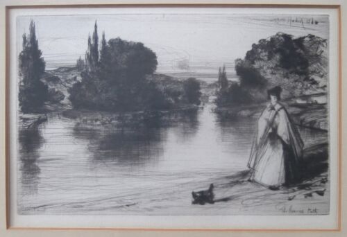 1864 Etching UK Artist WHISTLER Brother In Law SEYMOUR HADEN Lady w/ TERRIER DOG - Picture 1 of 19