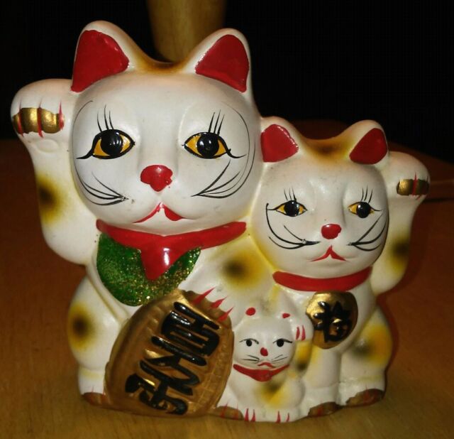 Vintage Maneki Neko Good Luck White Cats Bank eBay