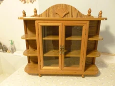 Vintage Faux Wood Wall Display Curio Cabinet Knick Knack With Shelving