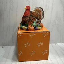 Vtg JAIMY 3.5” Turkey & Harvest Taper Candle Holder NIB Thanksgiving/Fall(bin-11