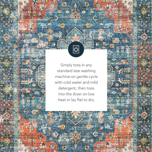 Linon Home Decor Products The Anywhere Washable Rug Beasley Teal & Rust 2' X ... - Picture 9 of 12