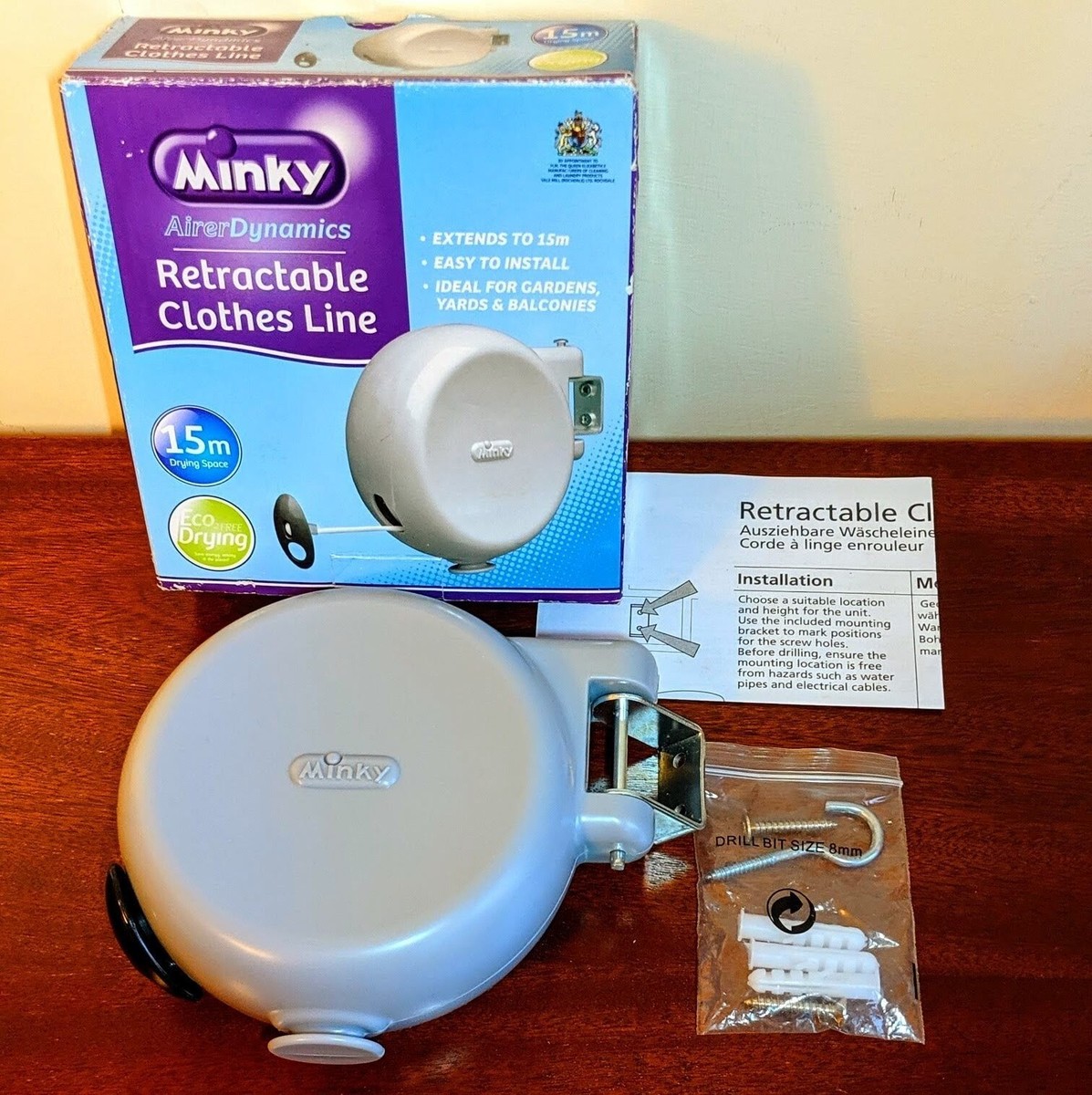 Minky Retractable Clothes Washing Drying Line 49ft 15m Outdoor Compact NEW