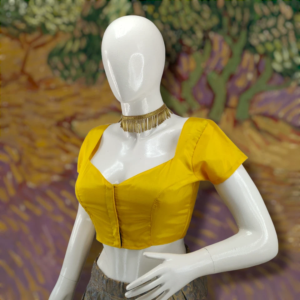 Yellow Dupioni Silk Blouse - Stylish Saree/Lehenga Top for a Chic Ethnic Look. - Image 2 of 4