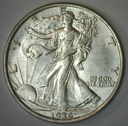 1936 Walking Liberty Silver Half Dollar Almost Uncirculated 50c US AU Coin