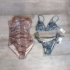 Kona Sol Shade & Shore Womens Set Of 2 Swimsuit Multicolor Top S New Snakeskin