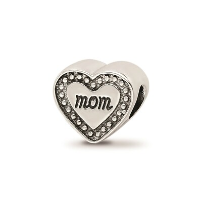 Reflection Beads Sterling Silver Antique Finish 2-Sided Mom Double Heart Bead