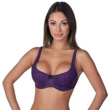 Alegro Floral Jewel Lace Overlay Underwire Balconette Bra 9001A PURPLE