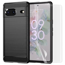 Heavy-Duty Screen Protector + Carbon Fiber TPU Case fit Google Pixel 7 Cellphone