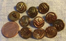 11 Small Antiqued Brass Tone Plastic Shank Buttons Star Chevron 1/2" 13mm 8951