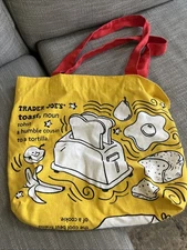 Trader Joe’s Reusable Tote Bag Grocery Shopping Waffle Toast Cotton Yellow Red