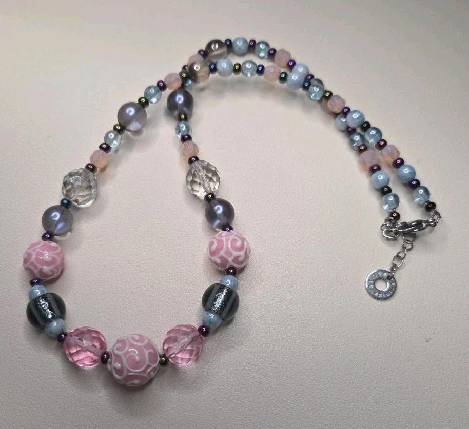 Collar Antica Murrina MURANO Cristal Rosa Azul Púrpura Cuentas Foto 3 de 4