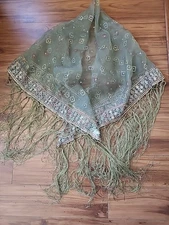 Adrienne Landau  embroidered silk piano shawl with fringe. 
