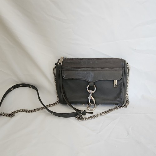 Rebecca Minkoff Grey Crossbody Leather Purse Chain Strap Flap Close - Picture 3 of 10