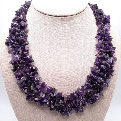 Purple Amethyst Chip Gemstone Collar Necklace, February Birthstone, 19''