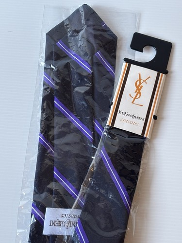 Vintage NEW YSL Yves Saint Laurent Navy & Purple Striped Neck Tie Grace Bro’s - Picture 5 of 14
