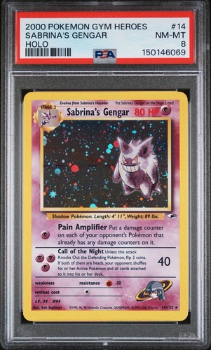 2000 Pokemon Gym Heroes - Sabrina's Gengar Holo 14/132 PSA 8