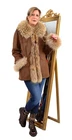 US5843 REAL SHEARLING SHEEPSKIN JACKET CHRIST LAMBSKIN FUR COAT FOX TRIM SIZE L