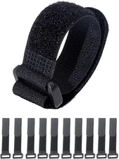 10 Pack Fastening Nylon Strap with Buckle, Self-Adhesive Hook & Loop Cable, 1x8"