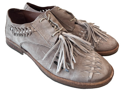 A.S.98 ZURI Gray Leather Shoes Size 37 US  6.5-7 Tassel Lace Up AS 98 Oxford NEW