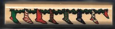 CHRISTMAS STOCKINGS SOCKS BORDER Fir Garland Holiday CRI NEW wood RUBBER STAMP