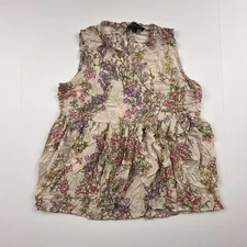 Rachel Zoe Tank Top Womens Medium Tan Floral Sleeveless Keyhole Back Neck