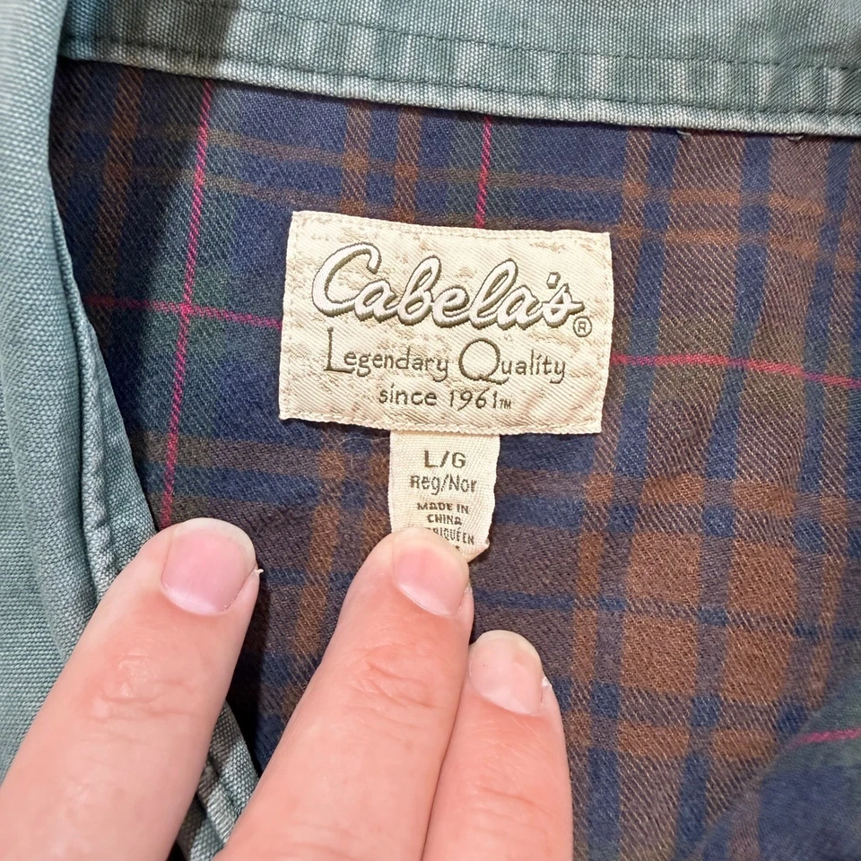 Cabela's Para Hombres Verde Manga Larga Abotonada Franela Forrada Resistente Camisa de Trabajo Chaqueta Foto 3 de 4
