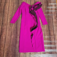 Rickie Freeman x Teri Jon Dress Womens 2 Raspberry Deep Pink Sheath Midi Scuba