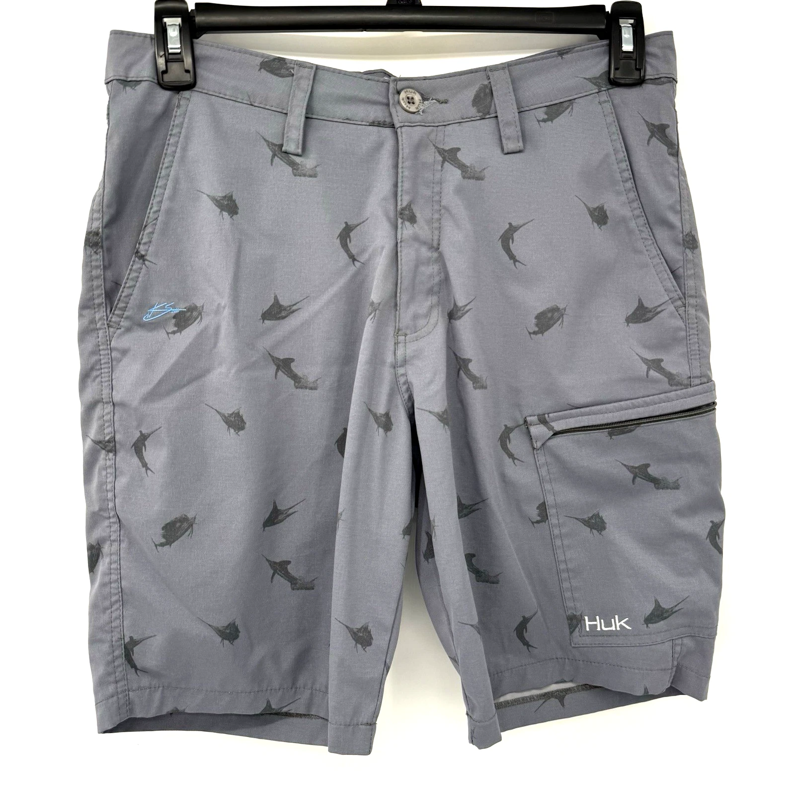Huk Performance Shorts Mens 30 Marlin Fishing Quick Dry Gray Cargo Shorts