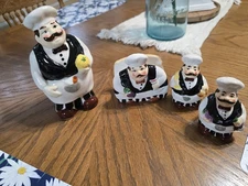 Bistro Fat Chef Salt & Pepper Shakers w/Napkin Holder And Utensil Holder 4Pcs