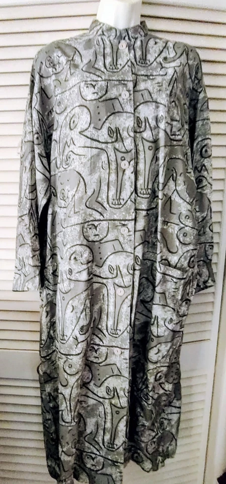 Jaqueta espanador Max Studio longa boho artística primitiva estampa tribal Lagenlook G GG  - Imagem 2 de 4