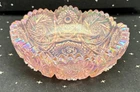 Vintage Imperial Pink Iridescent Carnival Glass Bowl Pinwheel Pattern 6" Round
