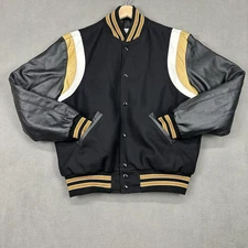 Holloway Original Varsity Jacket Genuine Leather Wool Men’s M Black Gold White
