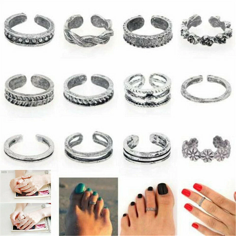 DAMEN ZEHENRINGE SET 12TEILIG EDELSTAHL FUßRING FUßSCHMUCK ZEHRING SCHMUCK - Bild 3 von 4