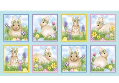 Henry Glas Hoppy Jagd Osterei Hase Kaninchen Panel 100% Baumwollstoff