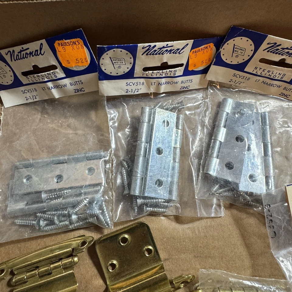 Lote de 26 (13 pares) Bisagras de Gabinete National Mfg Surtido Latón Zinc Hecho en EE. UU. Foto 3 de 4