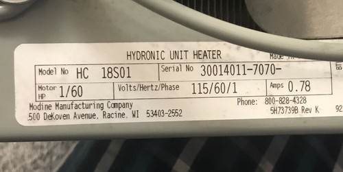 Modine HC18S01 Hydronic Steam/HW Heater - 18,000 BTU. Fan/radiator 4 Shop&Garage - Picture 10 of 15